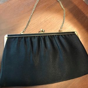 Ande Vintage Black Silk Clutch/Shoulder Bag